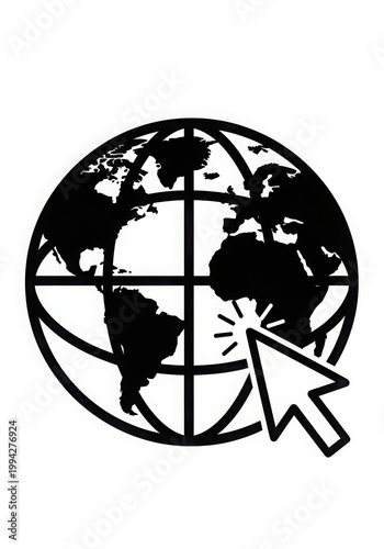 black and white globe with a cursor pointing at a specific location