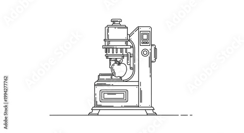 Industrial Apple Peeling Machine Outline Vector Illustration