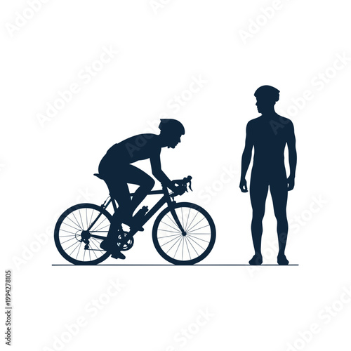 Cyclist Silhouette and Standing Figure, Bicycle Sport Concept