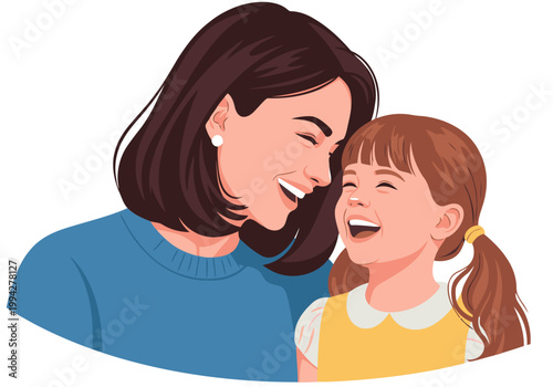 A heartwarming illustration of a mother and daughter laughing together. Soft colors and a joyful expression capture the essence of a 'Best Mom' moment. Perfect for Mother's Day!
