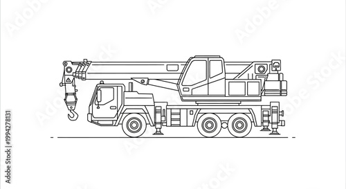 Mobile Crane Truck Line Art Drawing
