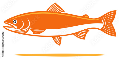Stylized Salmon Swimming with Fins, Orange and White Illustration