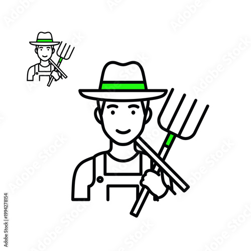 Farmer Icon with Pitchfork, Agricultural Worker, Rural Occupation, Farming Symbol