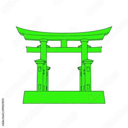 Green Torii Gate Icon - Traditional Japanese Shrine Entrance Symbol