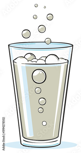 Glass of carbonated beverage, bubbly effect and clear glass outline.