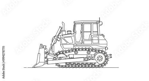 Outline Illustration of a Heavy Duty Bulldozer Construction Vehicle