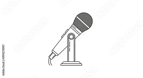 Simple Line Art Illustration of a Microphone on a Stand