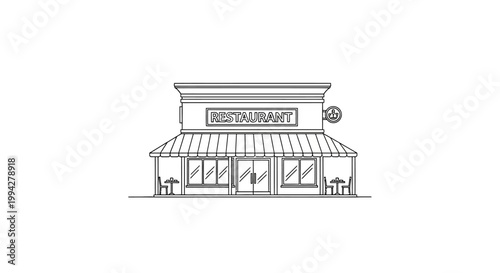 Simple Line Art Illustration of a Restaurant Building