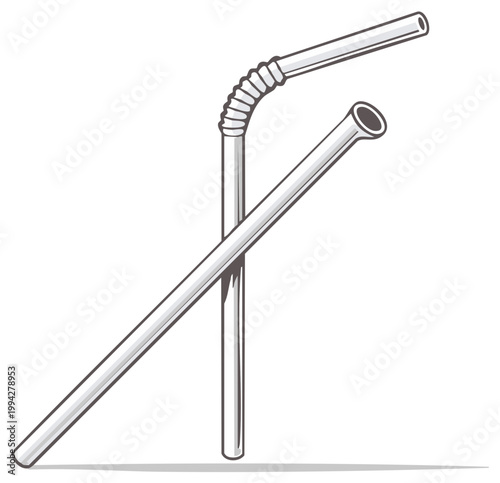 Illustration of Two Reusable Straws Made of Steel or Plastic