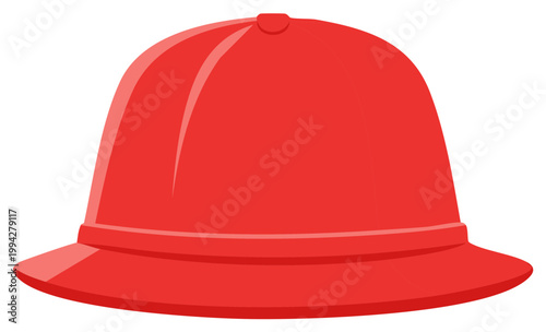 Red pith helmet with a round crown and brim for sun protection