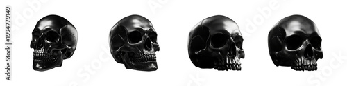 Black Skull Heads Set Isolated on Transparent Background Cutout PNG Set