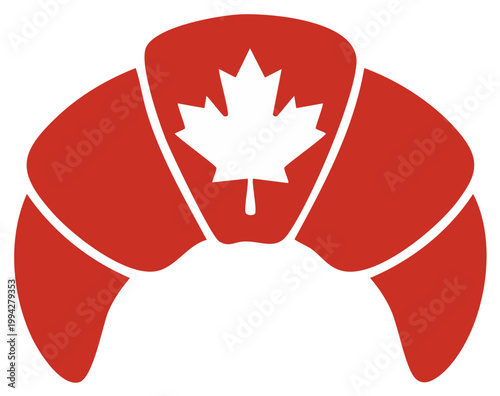 Croissant with maple leaf symbol represents Canadian flavors and culture, a symbol of food.