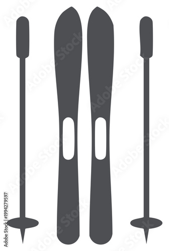 Modern Minimalist Ski and Pole Icon with Clean Lines