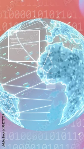 Vertical video: Semicircle forming glass globe rotating and beaming links while UI sliding, mapping