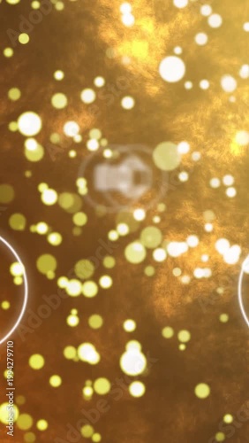 Vertical video: Faint overlay appearing golden bokeh and two UI icons drifting fading showing menu