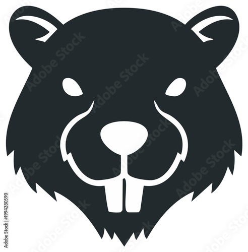 Stylized flat graphic illustration of a Canadian beaver head with prominent front teeth
