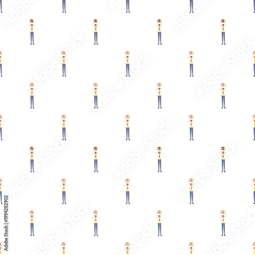 Pattern of a cartoon businessman holding a no work sign, symbolizing unemployment