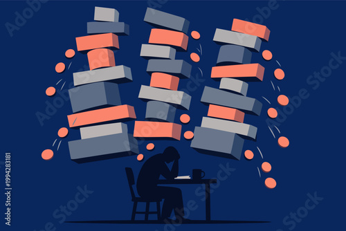 Person working at a desk, head in hands, experiencing overwhelming pressure from balancing multiple, unstable tasks
