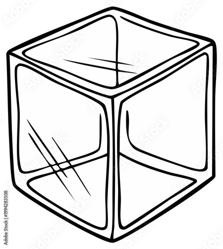 Simple Hand Drawn Outline of a Transparent Cube Geometric Shape