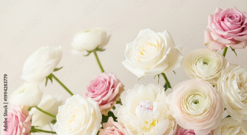 Fototapeta premium Beautiful bouquet of white and pink roses.