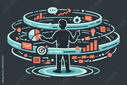 Person visualizing data on interactive dashboard, managing business intelligence strategy and technology