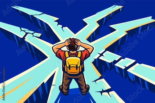 Person feeling uncertain and confused at crossroads, facing a difficult choice and life dilemma