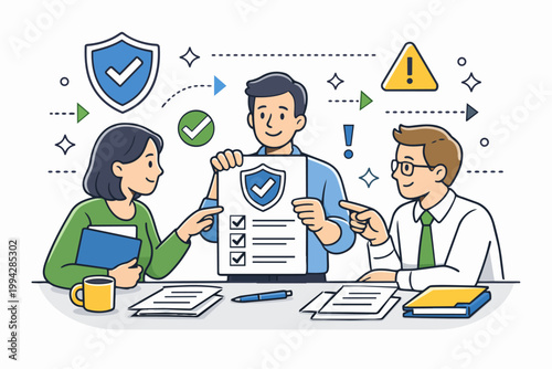 Business people discussing insurance policy terms for protection and security
