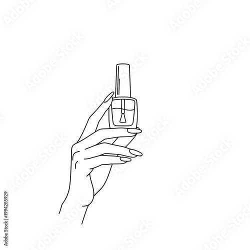 Icon of a stylish female hand holding a nail polish bottle, representing concepts of manicure fashion and beauty styling