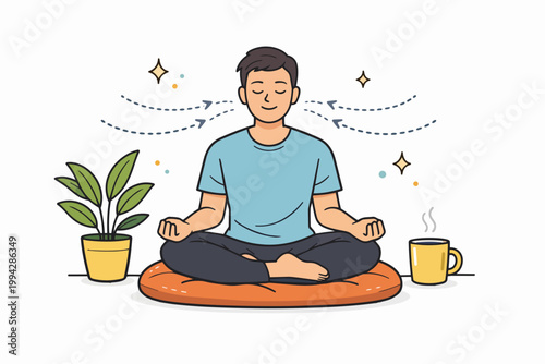 Man meditating in lotus pose, practicing mindfulness for mental wellness and peace