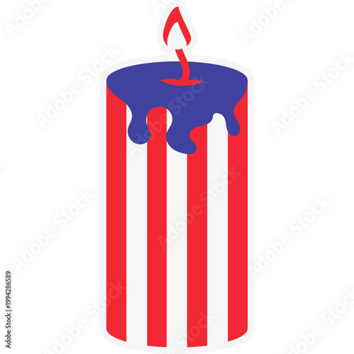 Patriotic American Flag Candle Illustration with Burning Flame