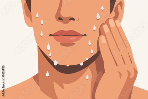 Man feeling hot with sweat drops on his face, experiencing heat or exhaustion from exercise