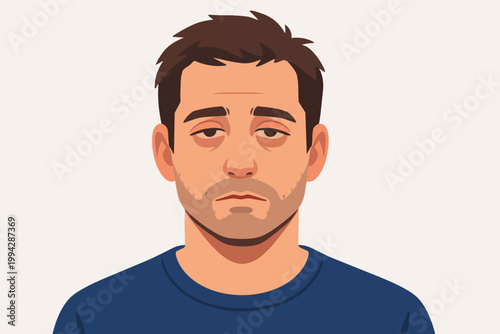 Man looking tired and sad with droopy eyes and dark circles, suffering from chronic fatigue or lack of sleep