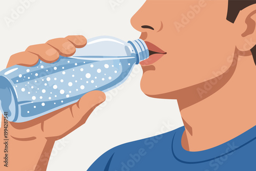 Man drinking bottled water for hydration, staying refreshed and healthy, promoting wellness and active lifestyle
