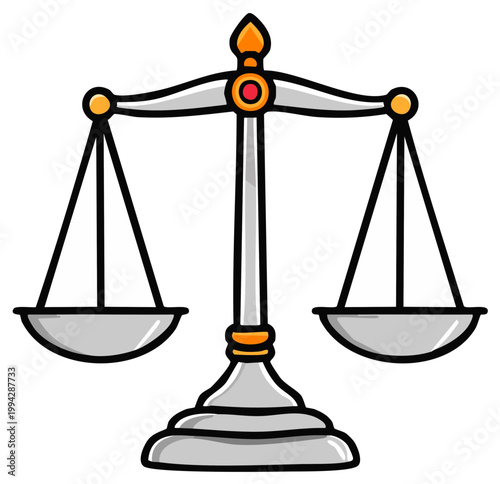 Illustrated scales of justice symbol representing balance, law, and fairness