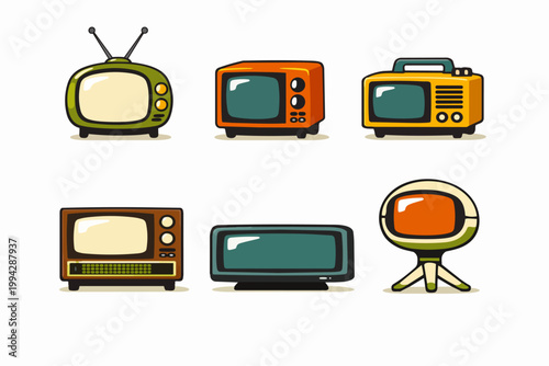 Retro television sets vector collection showing vintage media and communication technology