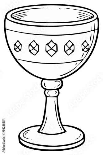 Line Art Depiction of Chalice for Ceremony, Medieval Cup with Ornaments, Isolated