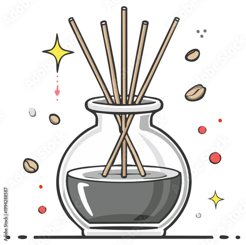 Aromatic diffuser with reeds and scattered beans creating a cozy scent experience