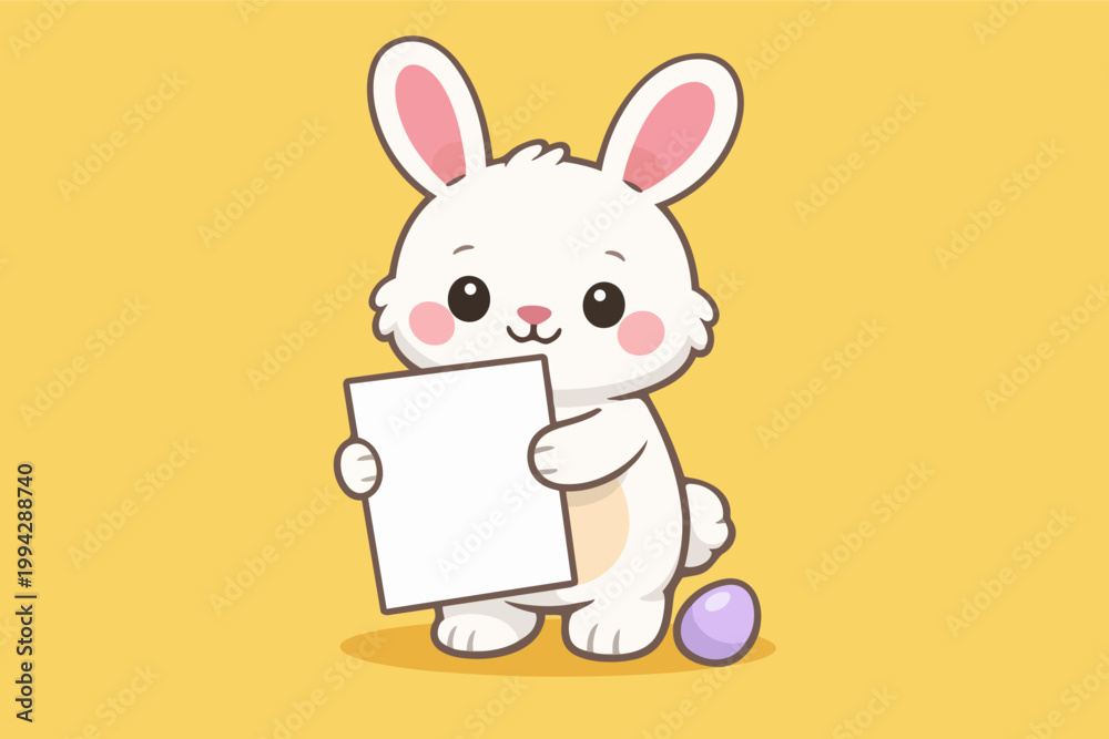 Obraz premium Easter bunny holding a blank sign with copy space, celebrating spring holiday