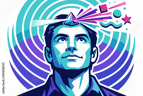 Man experiencing mental clarity, a flash of insight, and new ideas developing