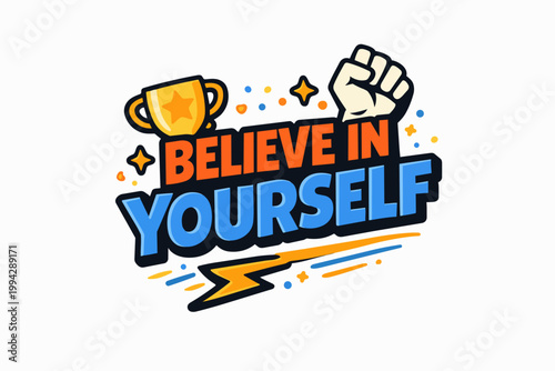 Believing in oneself bringing motivation, triumph, and personal growth idea