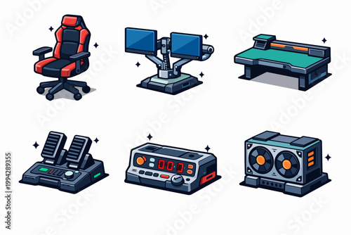 Gaming computer setup elements illustrating hardware and accessories for players