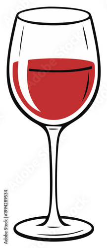 Elegant Glass of Red Wine Illustration: Stylized Wineglass, Saturated Color, Relaxing Beverage, Graphic Element