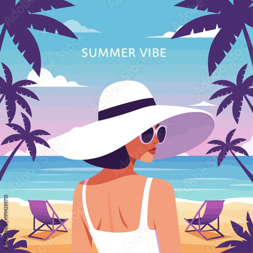 Summer vibes a woman enjoying a tropical beach paradise