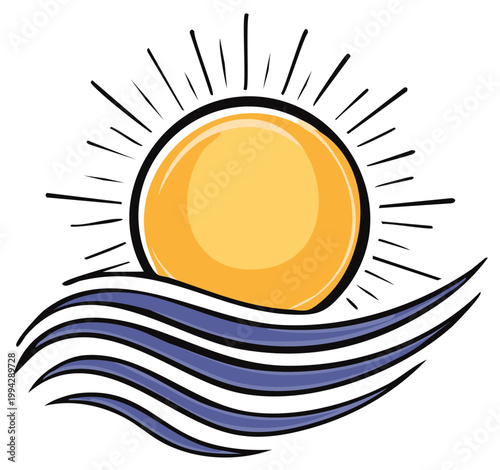 Bright Sunrise Over Wavy Ocean Waters Artistic Illustration