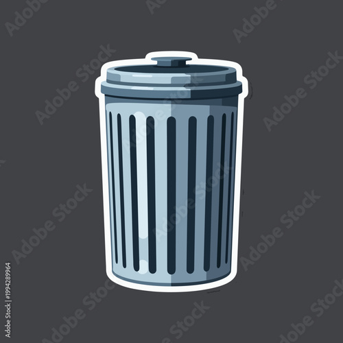 Grey Metal Trash Can Garbage Bin Sticker Vector