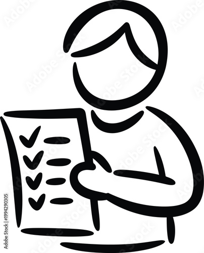 Person icon holds a document with checkmarks to symbolize task management and personal productivity in a work setting.