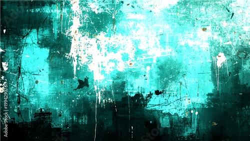 Vector An artistic and abstract representation of distressed textured grunge wall showcasing the raw and unpolished aesthetic with a turquoise and black color palette.