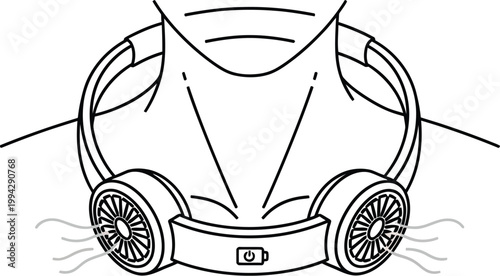 Portable neck fan device designed for personal cooling worn around the shoulders to provide refreshing airflow during hot summer days