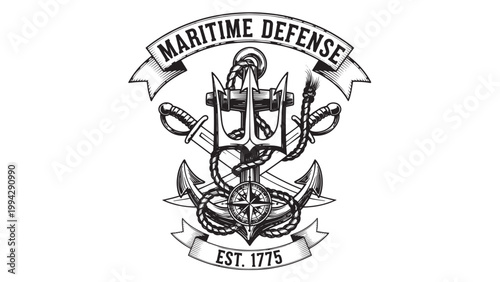 Maritime Defense Emblem Featuring Anchor and Rope Design with Banner.