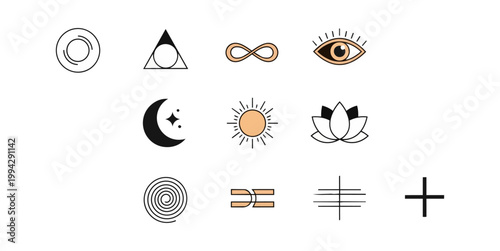 Abstract graphic symbols on dark background for conceptual design